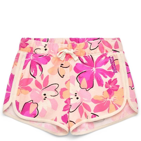 Girls Justice Fleece Printed Dolphin Shorts Size Lar 12/14 Tropical Flowers NWT